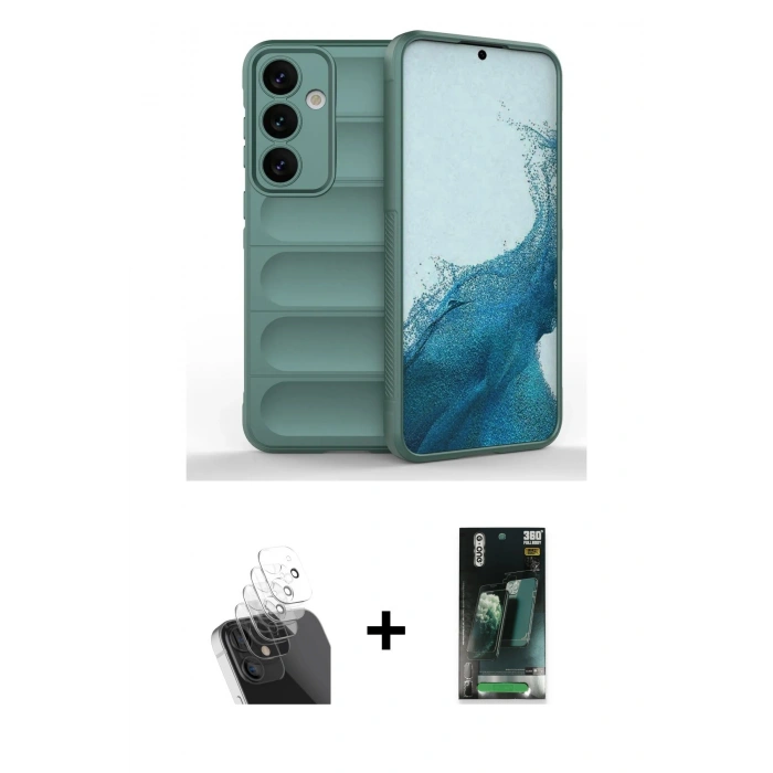 MARSİLYAN™- Galaxy S24 Kılıf Atlas Koleksiyonu - Siyah 360 Mat Full Body Arka Koruyucu + Kamera Lens Koruma Cam - SF