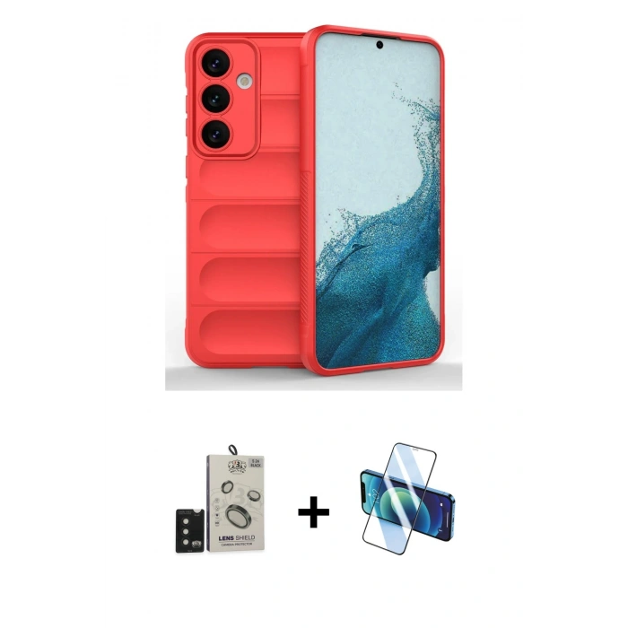 MARSİLYAN™- Galaxy S24 Kılıf Atlas Koleksiyonu - Siyah 3D Antistatik Seramik Nano Ekran Koruyucu + Bilvis Titan Kamera Lens - SH