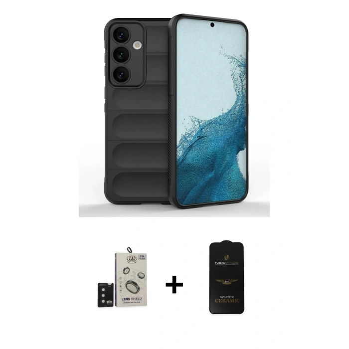 MARSİLYAN™- Galaxy S24 Kılıf Atlas Koleksiyonu - Siyah 6D Antistatik Mat Seramik Hayalet Nano Ekran Koruyucu + Bilvis Titan Kamera Lens - SH