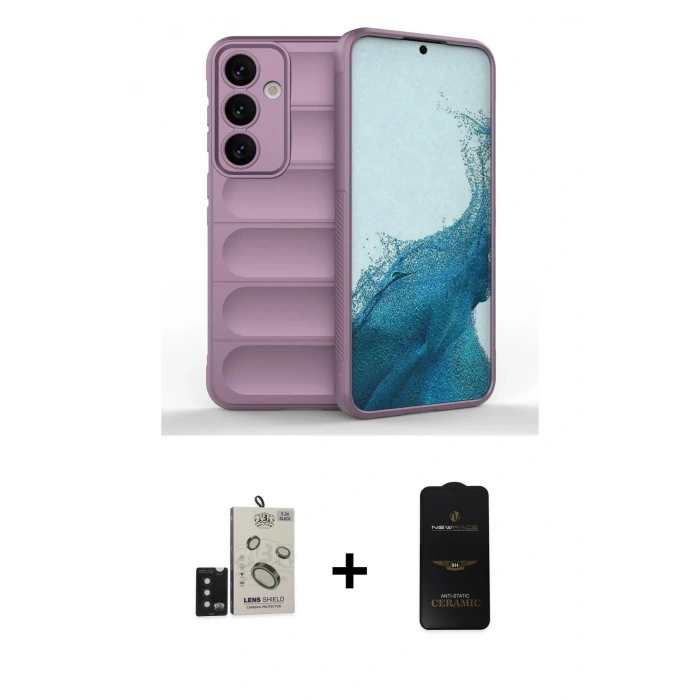 MARSİLYAN™- Galaxy S24 Kılıf Atlas Koleksiyonu - Siyah 6D Antistatik Mat Seramik Hayalet Nano Ekran Koruyucu + Bilvis Titan Kamera Lens - SH