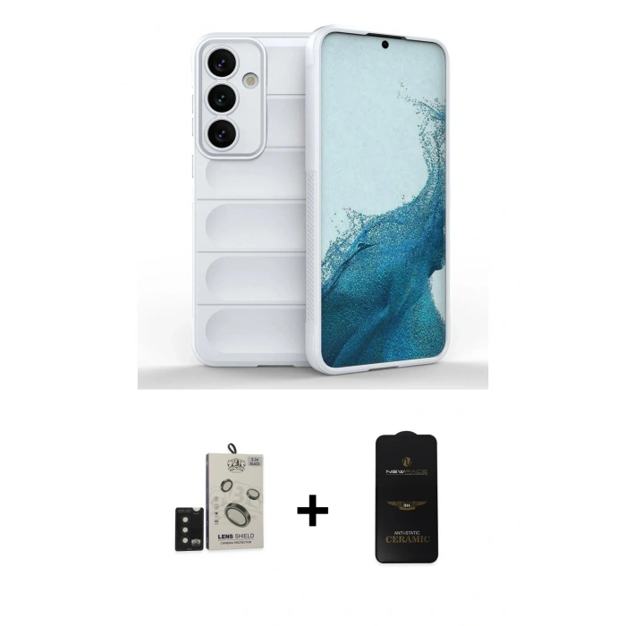 MARSİLYAN™- Galaxy S24 Kılıf Atlas Koleksiyonu - Siyah 6D Antistatik Mat Seramik Hayalet Nano Ekran Koruyucu + Bilvis Titan Kamera Lens - SH