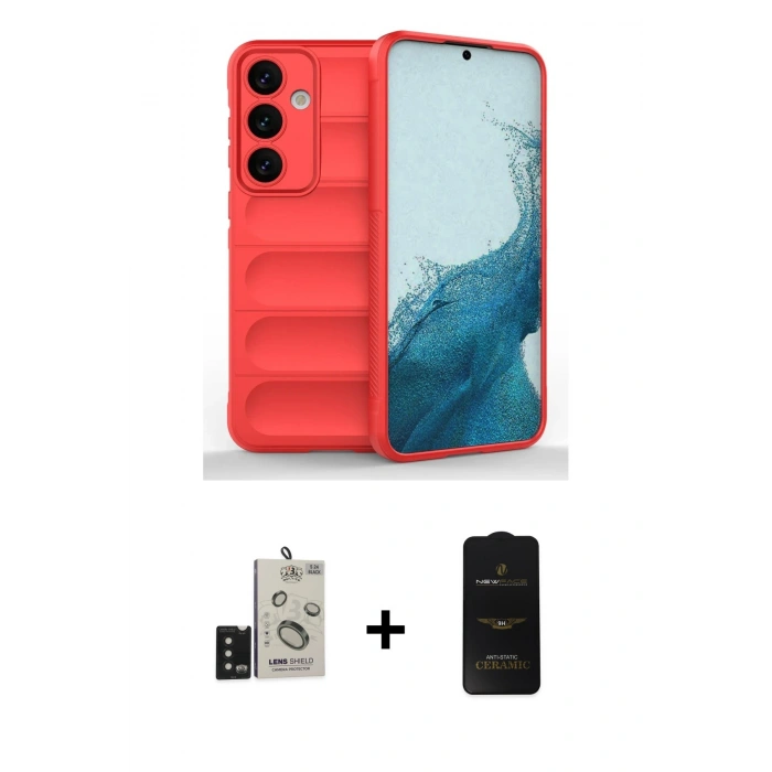 MARSİLYAN™- Galaxy S24 Kılıf Atlas Koleksiyonu - Siyah 6D Antistatik Mat Seramik Hayalet Nano Ekran Koruyucu + Bilvis Titan Kamera Lens - SH