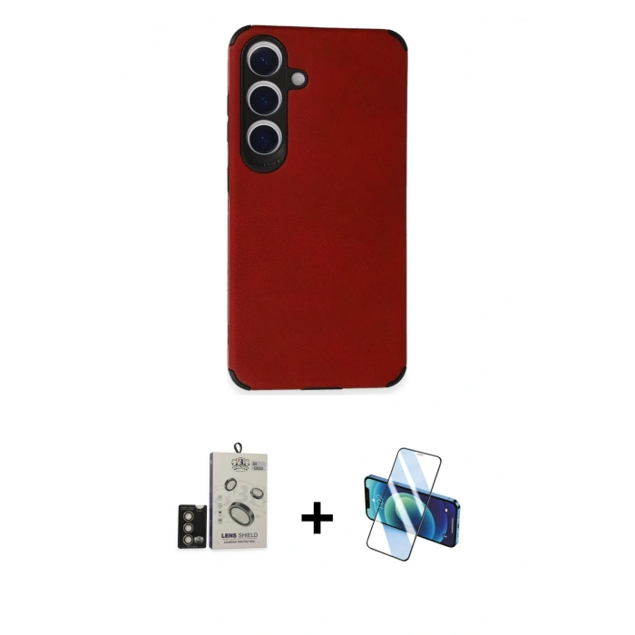 MARSİLYAN™- Galaxy S24 Kılıf Doruk Asil Koleksiyonu - Siyah 3D Antistatik Seramik Nano Ekran Koruyucu + Bilvis Titan Kamera Lens - GD