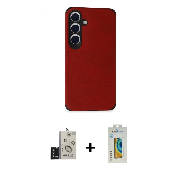 MARSİLYAN™- Galaxy S24 Kılıf Doruk Asil Koleksiyonu - Siyah Polymer Nano Ekran Koruyucu + Bilvis Titan Kamera Lens - SH