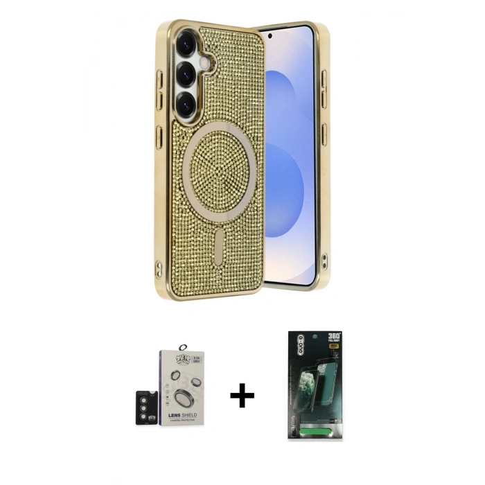 MARSİLYAN™- Galaxy S24 Kılıf Eksen Çizgi - Siyah 360 Mat Full Body Arka Koruyucu + Bilvis Titan Kamera Lens - TMGI