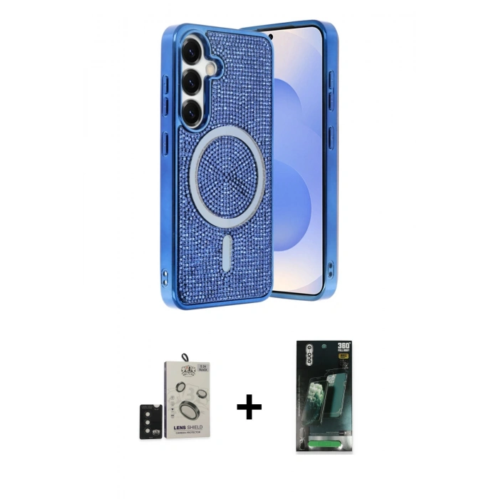 MARSİLYAN™- Galaxy S24 Kılıf Eksen Çizgi - Siyah 360 Mat Full Body Arka Koruyucu + Bilvis Titan Kamera Lens - SH