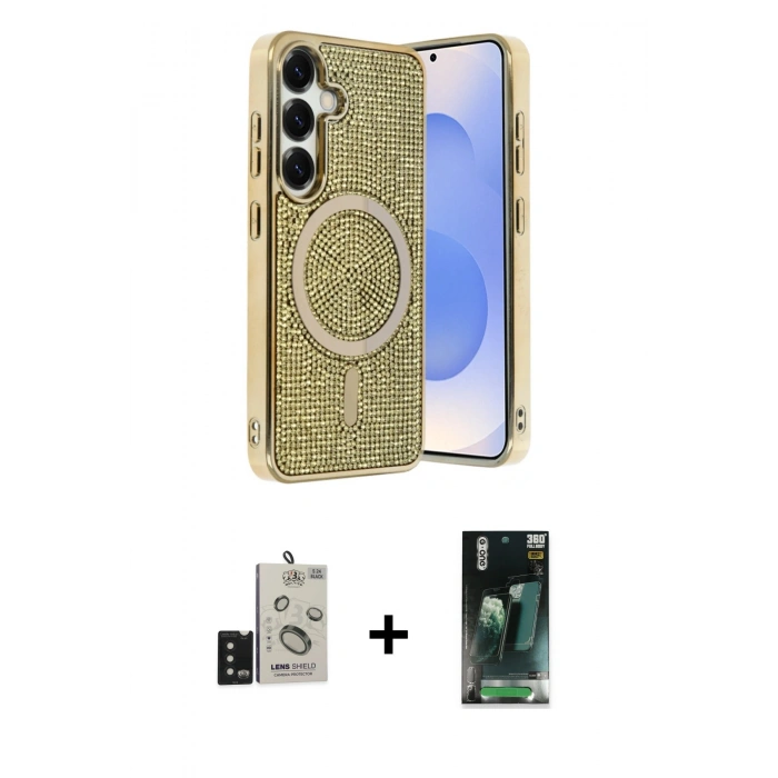 MARSİLYAN™- Galaxy S24 Kılıf Eksen Çizgi - Siyah 360 Mat Full Body Arka Koruyucu + Bilvis Titan Kamera Lens - SH