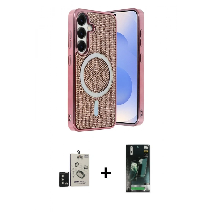 MARSİLYAN™- Galaxy S24 Kılıf Eksen Çizgi - Siyah 360 Mat Full Body Arka Koruyucu + Bilvis Titan Kamera Lens - SH