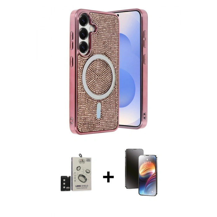 MARSİLYAN™- Galaxy S24 Kılıf Eksen Çizgi - Siyah 3D Antistatik Mat Seramik Nano Ekran Koruyucu + Bilvis Titan Kamera Lens - SH