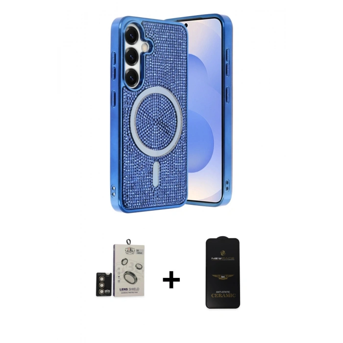 MARSİLYAN™- Galaxy S24 Kılıf Eksen Çizgi - Siyah 6D Antistatik Mat Seramik Hayalet Nano Ekran Koruyucu + Bilvis Titan Kamera Lens - GD