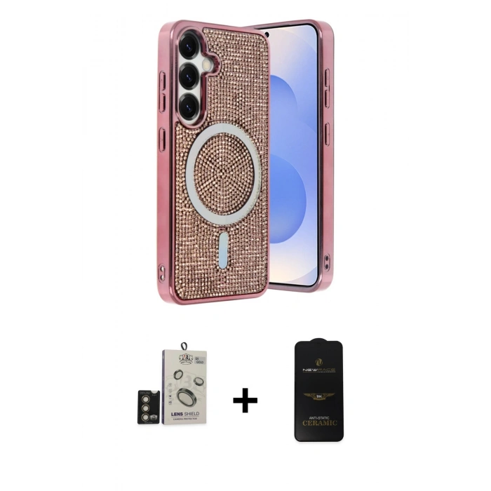 MARSİLYAN™- Galaxy S24 Kılıf Eksen Çizgi - Siyah 6D Antistatik Mat Seramik Hayalet Nano Ekran Koruyucu + Bilvis Titan Kamera Lens - GD