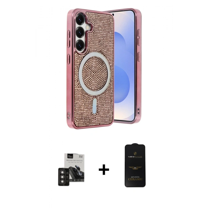 MARSİLYAN™- Galaxy S24 Kılıf Eksen Çizgi - Siyah 6D Antistatik Mat Seramik Hayalet Nano Ekran Koruyucu + PVD Metal Kamera Lens - TNGI