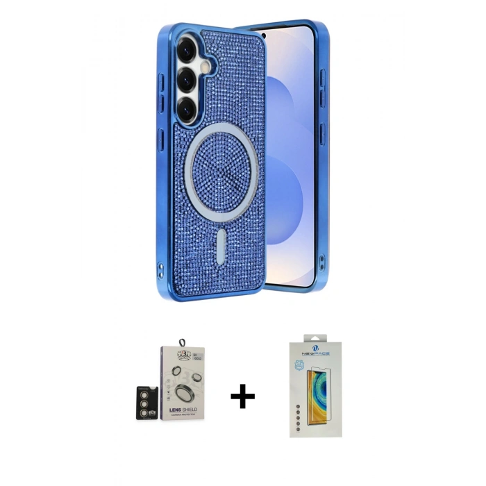 MARSİLYAN™- Galaxy S24 Kılıf Eksen Çizgi - Siyah Polymer Nano Ekran Koruyucu + Bilvis Titan Kamera Lens - GD