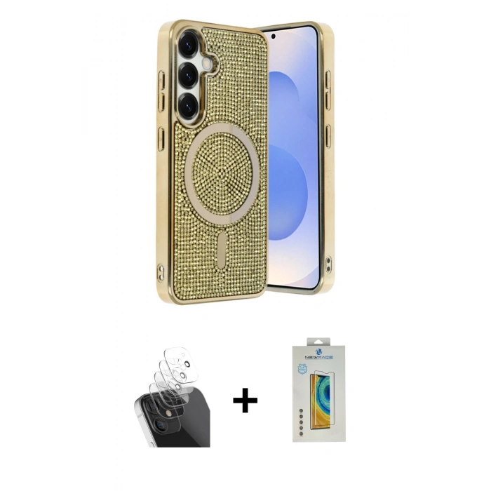 MARSİLYAN™- Galaxy S24 Kılıf Eksen Çizgi - Siyah Polymer Nano Ekran Koruyucu + Kamera Lens Koruma Cam - SF