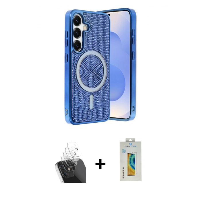 MARSİLYAN™- Galaxy S24 Kılıf Eksen Çizgi - Siyah Polymer Nano Ekran Koruyucu + Kamera Lens Koruma Cam - SF