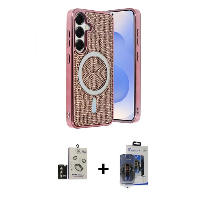 MARSİLYAN™- Galaxy S24 Kılıf Eksen Çizgi - Siyah Vanessa Magic Cam + Bilvis Titan Kamera Lens - GD