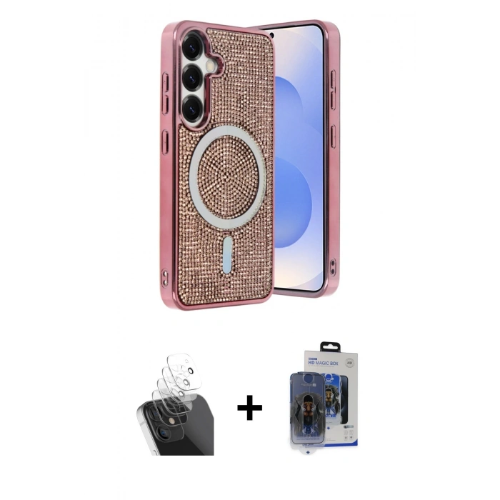 MARSİLYAN™- Galaxy S24 Kılıf Eksen Çizgi - Siyah Vanessa Magic Cam + Kamera Lens Koruma Cam - SF