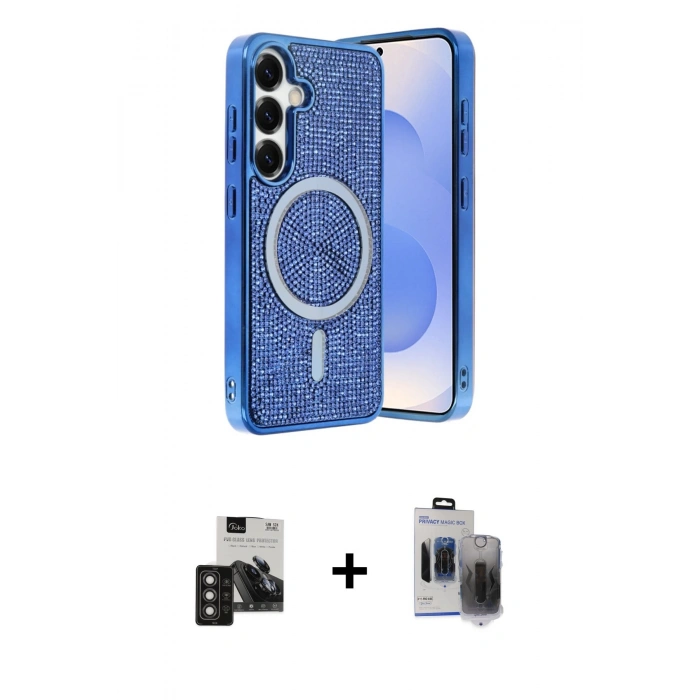 MARSİLYAN™- Galaxy S24 Kılıf Eksen Çizgi - Siyah Vanessa Magic Hayalet Cam + PVD Metal Kamera Lens - TNGI