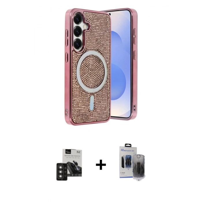 MARSİLYAN™- Galaxy S24 Kılıf Eksen Çizgi - Siyah Vanessa Magic Hayalet Cam + PVD Metal Kamera Lens - TNGI