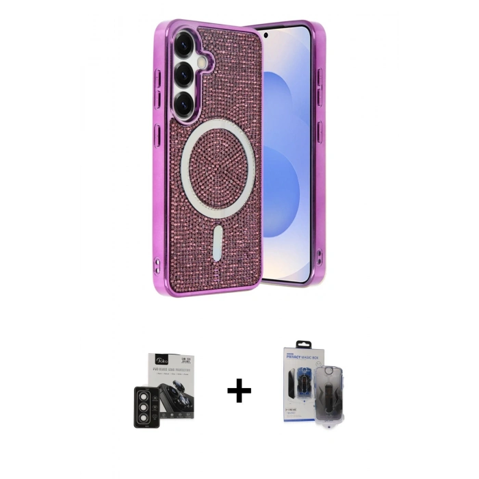 MARSİLYAN™- Galaxy S24 Kılıf Eksen Çizgi - Siyah Vanessa Magic Hayalet Cam + PVD Metal Kamera Lens - TNGI