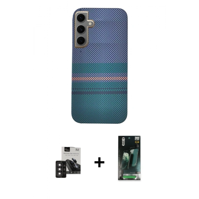 MARSİLYAN™- Galaxy S24 Kılıf Eksen Prime - Şeffaf 360 Full Body Arka Koruyucu + PVD Metal Kamera Lens - DNMR