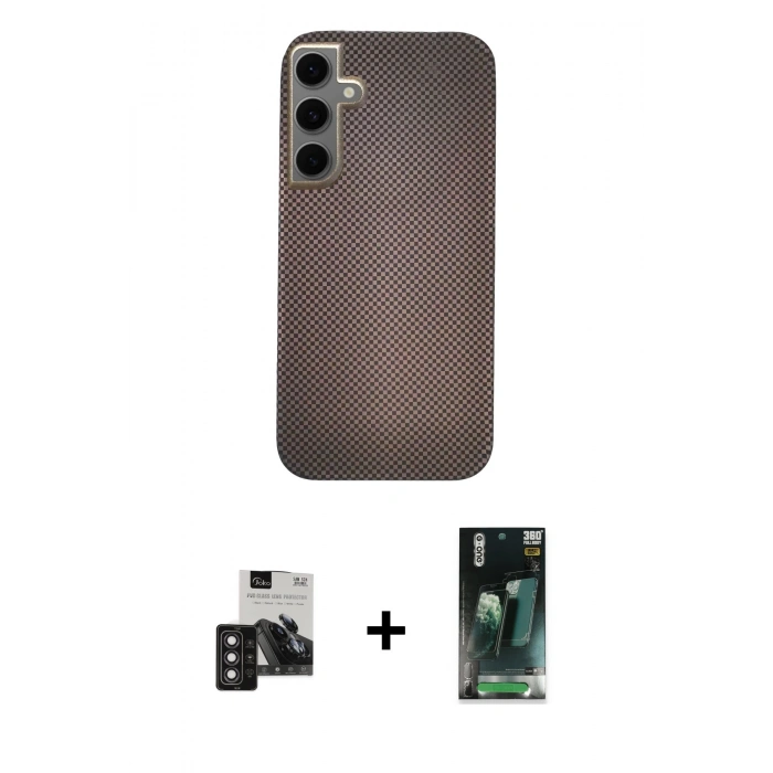 MARSİLYAN™- Galaxy S24 Kılıf Eksen Prime - Şeffaf 360 Full Body Arka Koruyucu + PVD Metal Kamera Lens - DNMR