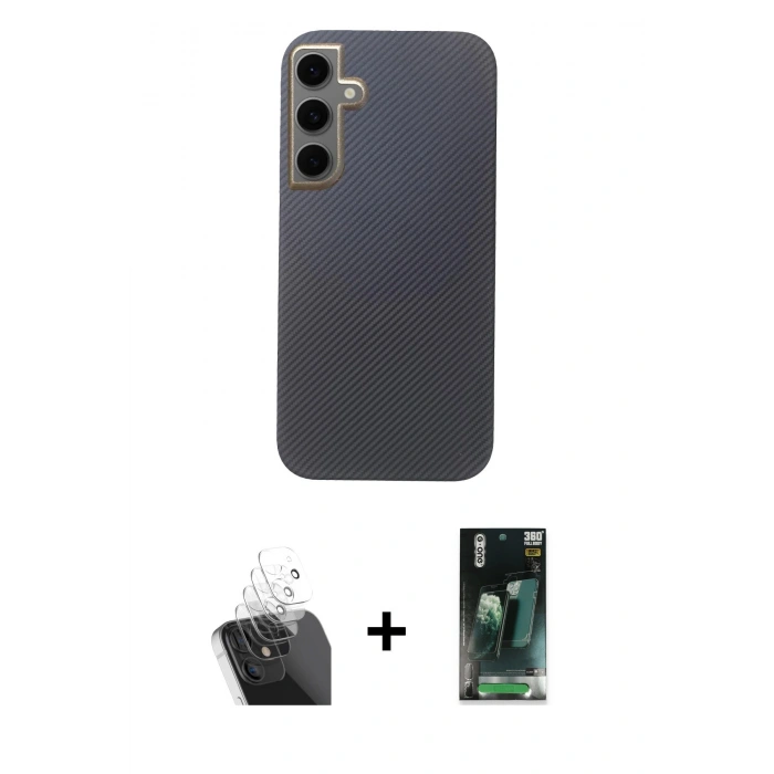 MARSİLYAN™- Galaxy S24 Kılıf Eksen Prime - Şeffaf 360 Full Body Arka Koruyucu + Kamera Lens Koruma Cam - SF