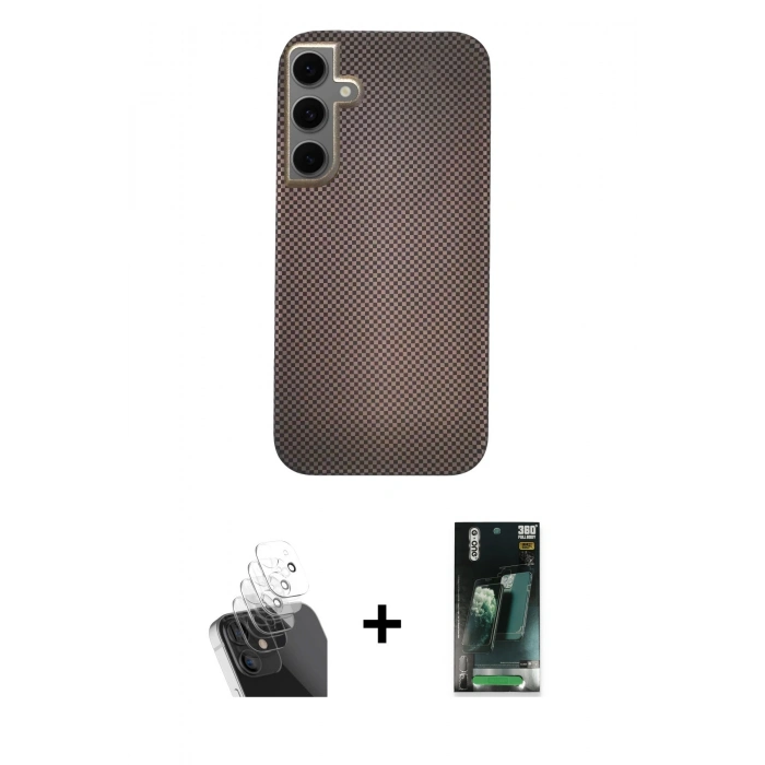 MARSİLYAN™- Galaxy S24 Kılıf Eksen Prime - Şeffaf 360 Full Body Arka Koruyucu + Kamera Lens Koruma Cam - SF