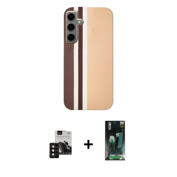 MARSİLYAN™- Galaxy S24 Kılıf Eksen Prime - Şeffaf 360 Full Body Arka Koruyucu + PVD Metal Kamera Lens - SH