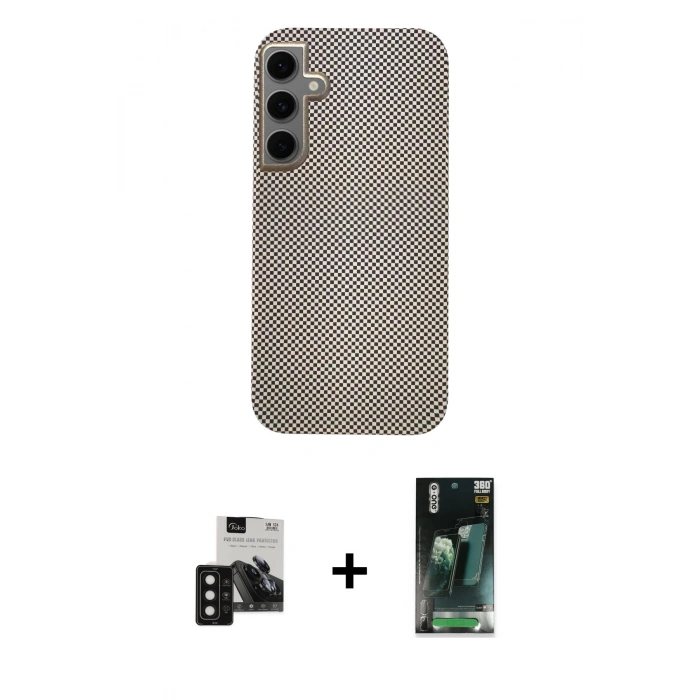 MARSİLYAN™- Galaxy S24 Kılıf Eksen Prime - Şeffaf 360 Full Body Arka Koruyucu + PVD Metal Kamera Lens - SH