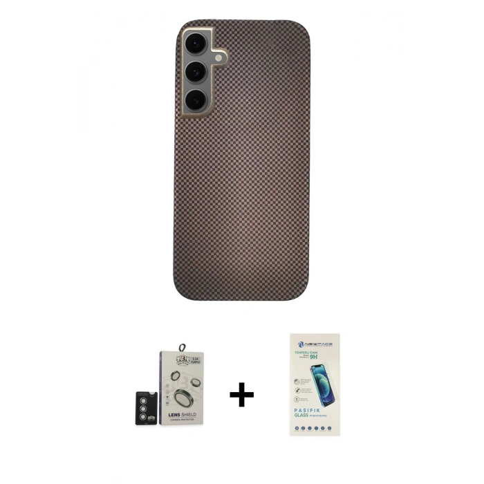 MARSİLYAN™- Galaxy S24 Kılıf Eksen Prime - Şeffaf Pasifik Cam Ekran Koruyucu + Bilvis Titan Kamera Lens - DNMR