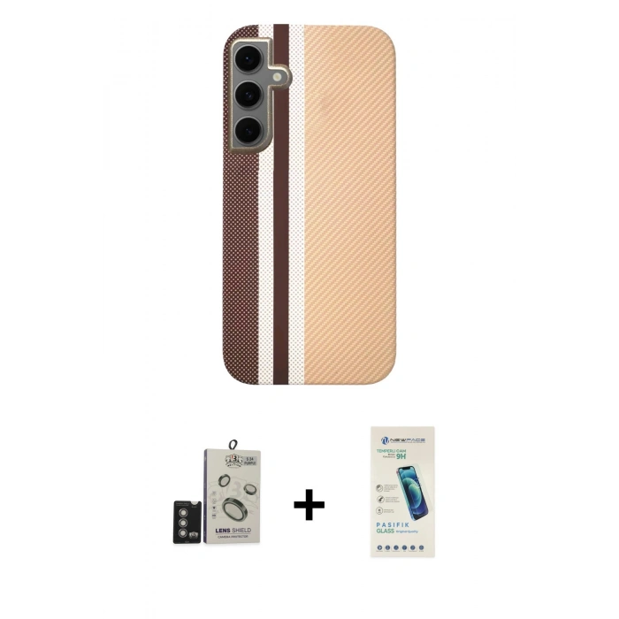 MARSİLYAN™- Galaxy S24 Kılıf Eksen Prime - Şeffaf Pasifik Cam Ekran Koruyucu + Bilvis Titan Kamera Lens - DNMR