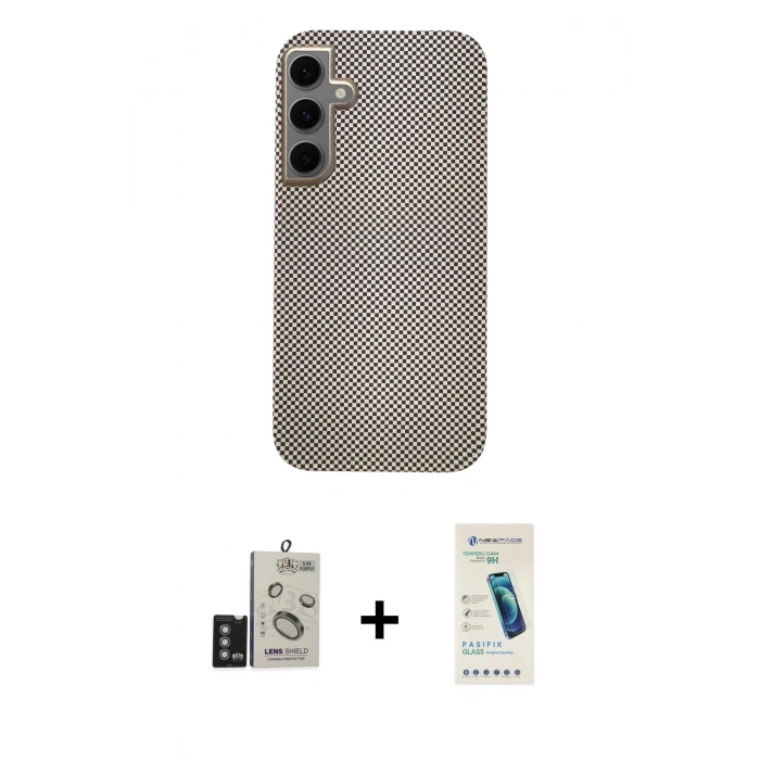 MARSİLYAN™- Galaxy S24 Kılıf Eksen Prime - Şeffaf Pasifik Cam Ekran Koruyucu + Bilvis Titan Kamera Lens - DNMR