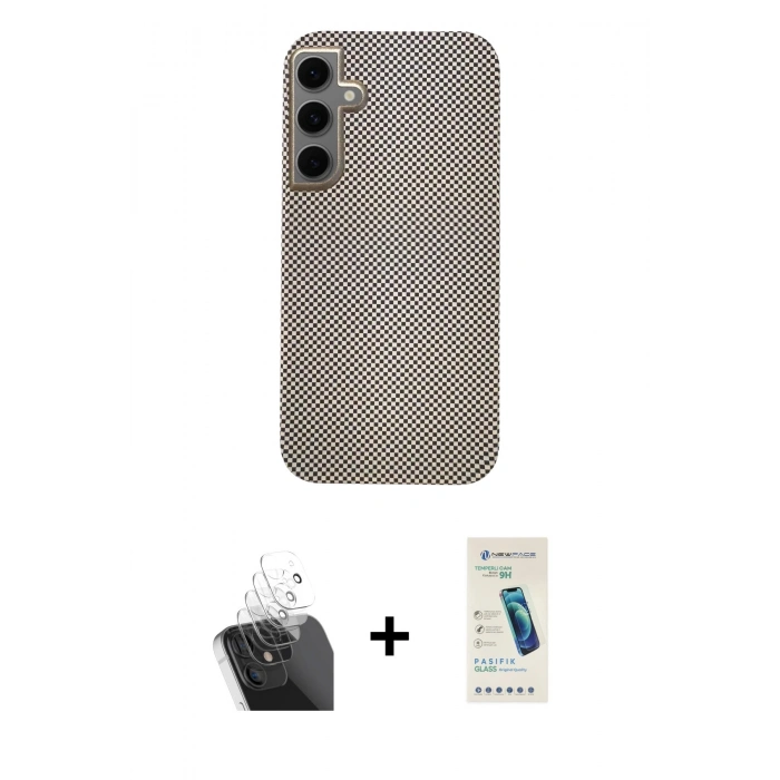 MARSİLYAN™- Galaxy S24 Kılıf Eksen Prime - Şeffaf Pasifik Cam Ekran Koruyucu + Şeffaf Kamera Lens Koruma Cam