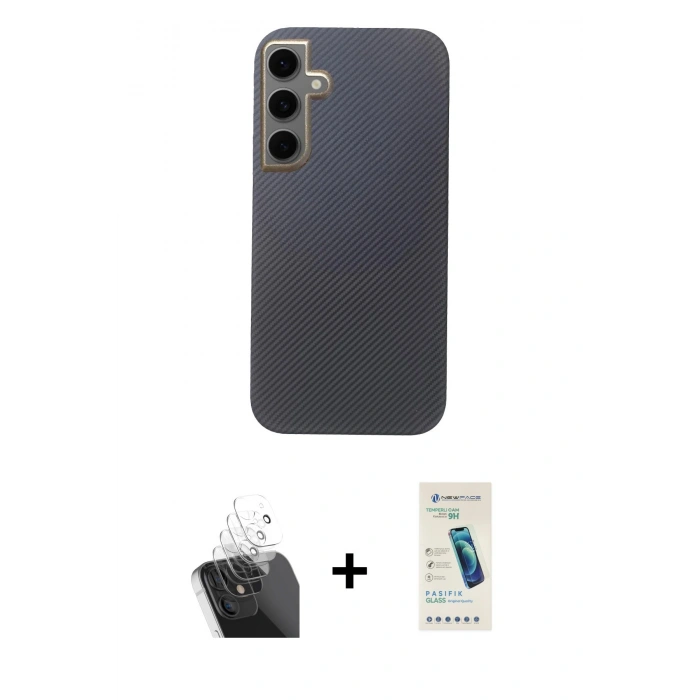 MARSİLYAN™- Galaxy S24 Kılıf Eksen Prime - Şeffaf Pasifik Cam Ekran Koruyucu + Şeffaf Kamera Lens Koruma Cam