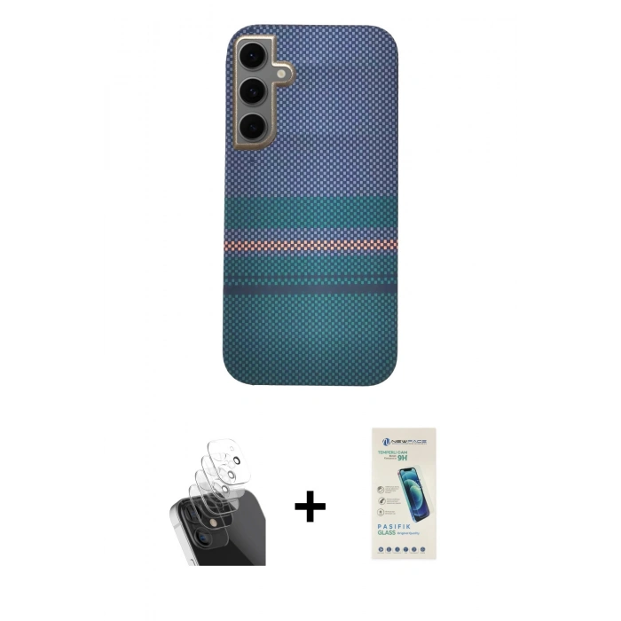 MARSİLYAN™- Galaxy S24 Kılıf Eksen Prime - Şeffaf Pasifik Cam Ekran Koruyucu + Şeffaf Kamera Lens Koruma Cam