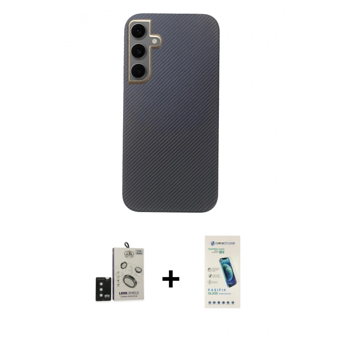 MARSİLYAN™- Galaxy S24 Kılıf Eksen Prime - Şeffaf Pasifik Cam Ekran Koruyucu + Bilvis Titan Kamera Lens - SH