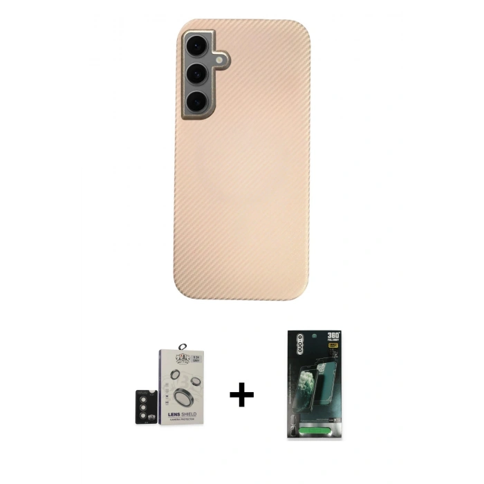 MARSİLYAN™- Galaxy S24 Kılıf Eksen Prime - Siyah 360 Mat Full Body Arka Koruyucu + Bilvis Titan Kamera Lens - TMGI