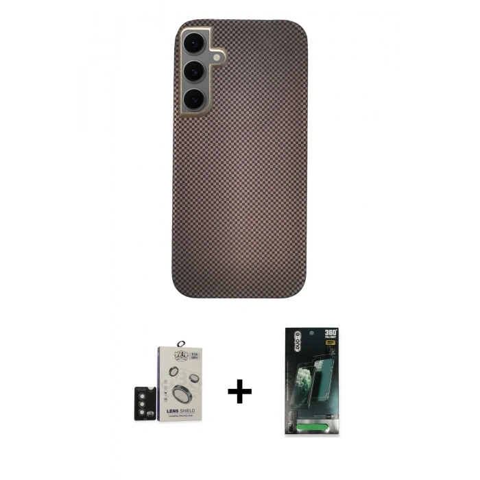 MARSİLYAN™- Galaxy S24 Kılıf Eksen Prime - Siyah 360 Mat Full Body Arka Koruyucu + Bilvis Titan Kamera Lens - TMGI