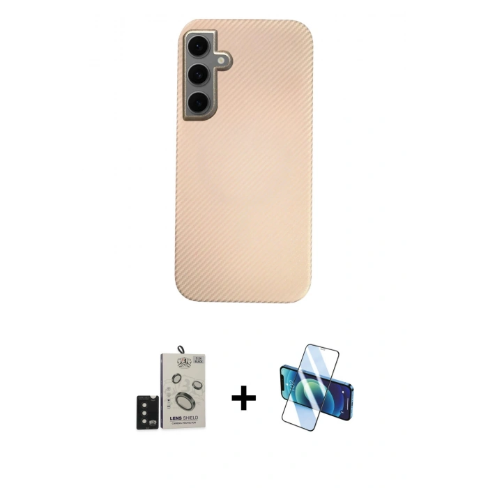 MARSİLYAN™- Galaxy S24 Kılıf Eksen Prime - Siyah 3D Antistatik Cam Ekran Koruyucu + Bilvis Titan Kamera Lens - SH