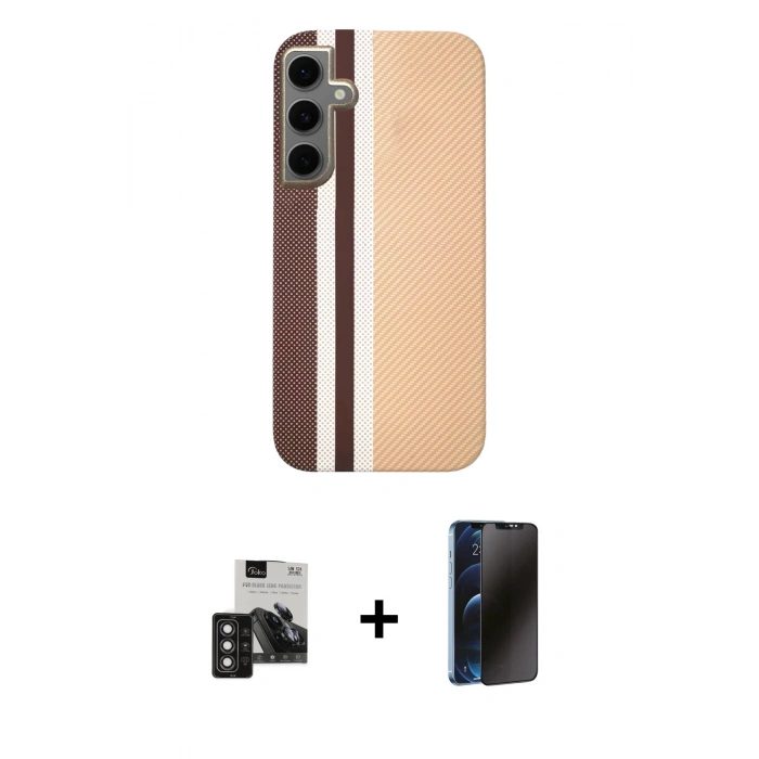 MARSİLYAN™- Galaxy S24 Kılıf Eksen Prime - Siyah 3D Antistatik Hayalet Cam Ekran Koruyucu + PVD Metal Kamera Lens - DNMR