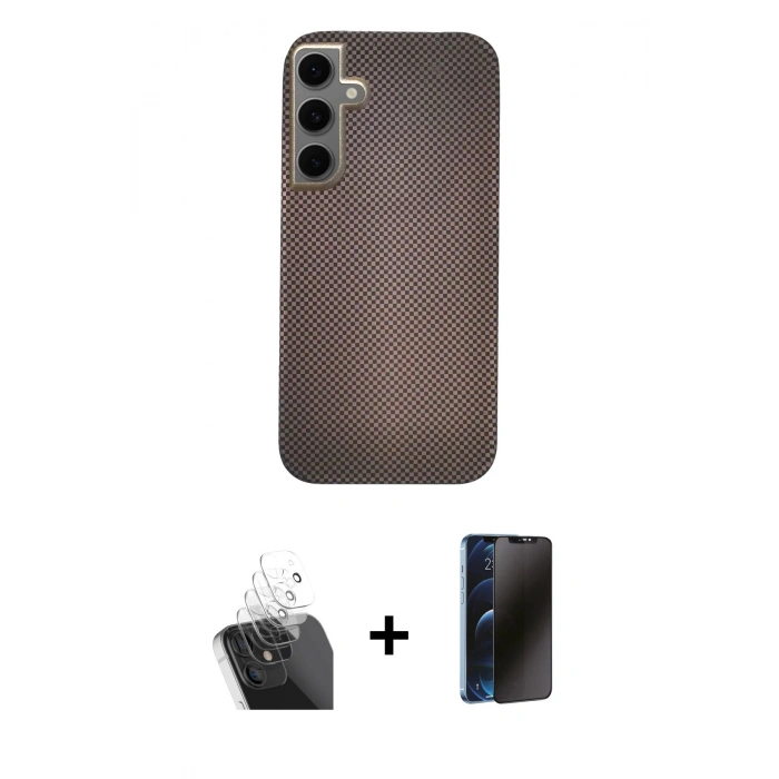 MARSİLYAN™- Galaxy S24 Kılıf Eksen Prime - Siyah 3D Antistatik Hayalet Cam Ekran Koruyucu + Kamera Lens Koruma Cam - SF
