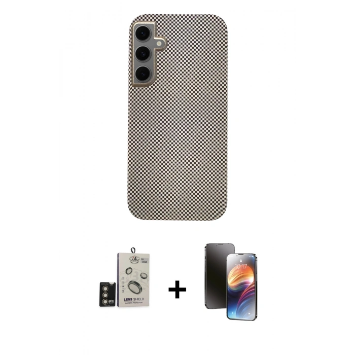 MARSİLYAN™- Galaxy S24 Kılıf Eksen Prime - Siyah 3D Antistatik Mat Seramik Nano Ekran Koruyucu + Bilvis Titan Kamera Lens - GD