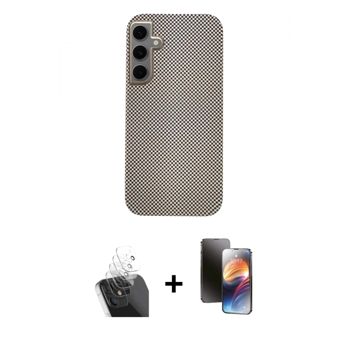 MARSİLYAN™- Galaxy S24 Kılıf Eksen Prime - Siyah 3D Antistatik Mat Seramik Nano Ekran Koruyucu + Şeffaf Kamera Lens Koruma Cam