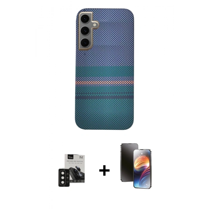MARSİLYAN™- Galaxy S24 Kılıf Eksen Prime - Siyah 3D Antistatik Mat Seramik Nano Ekran Koruyucu + PVD Metal Kamera Lens - SH