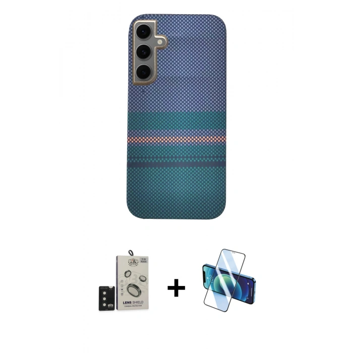 MARSİLYAN™- Galaxy S24 Kılıf Eksen Prime - Siyah 3D Antistatik Seramik Nano Ekran Koruyucu + Bilvis Titan Kamera Lens - SH