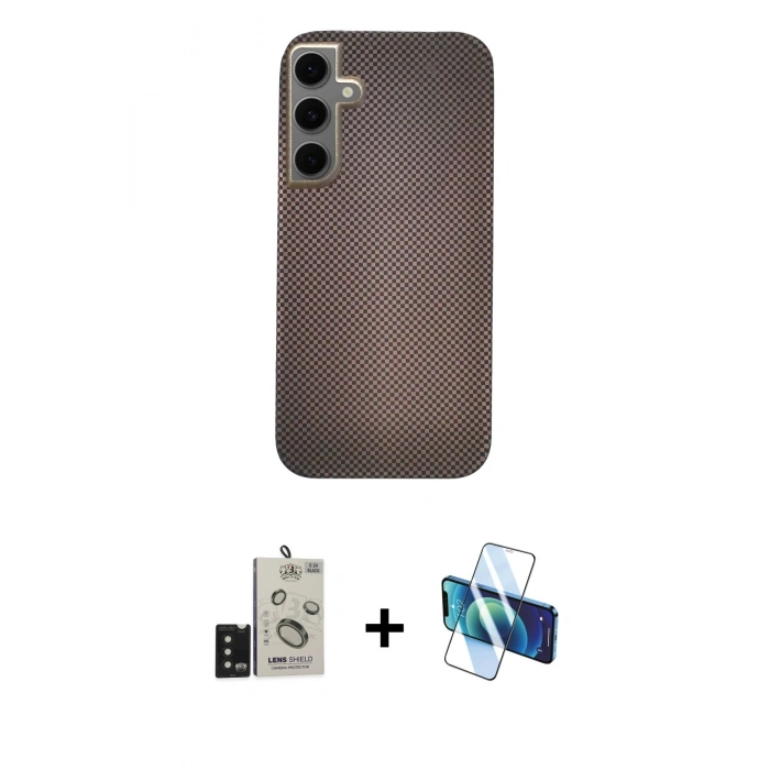 MARSİLYAN™- Galaxy S24 Kılıf Eksen Prime - Siyah 3D Antistatik Seramik Nano Ekran Koruyucu + Bilvis Titan Kamera Lens - SH