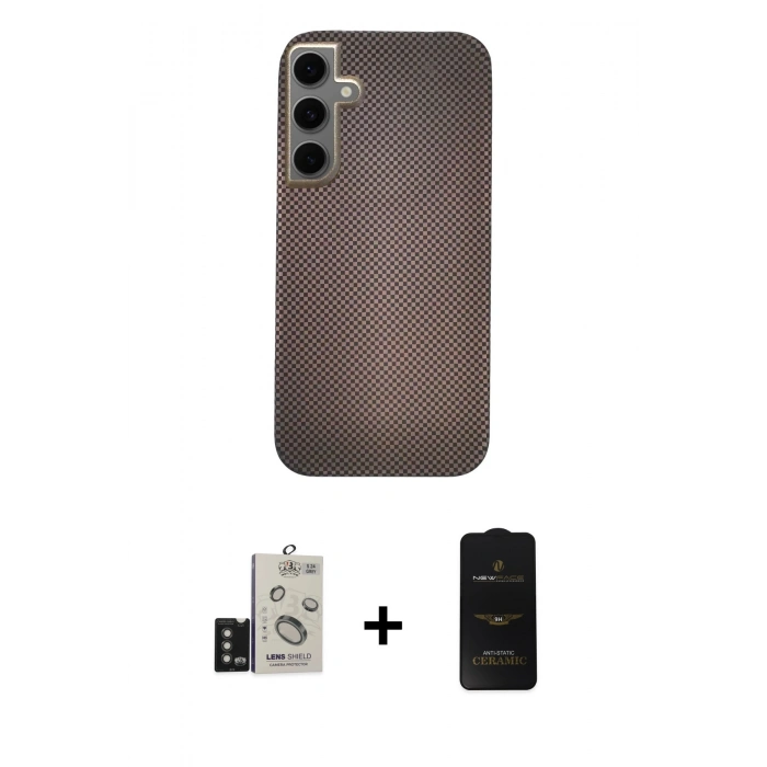 MARSİLYAN™- Galaxy S24 Kılıf Eksen Prime - Siyah 6D Antistatik Mat Seramik Hayalet Nano Ekran Koruyucu + Bilvis Titan Kamera Lens - TMGI