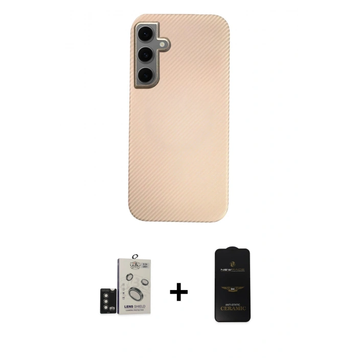 MARSİLYAN™- Galaxy S24 Kılıf Eksen Prime - Siyah 6D Antistatik Mat Seramik Hayalet Nano Ekran Koruyucu + Bilvis Titan Kamera Lens - TMGI