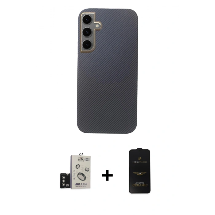 MARSİLYAN™- Galaxy S24 Kılıf Eksen Prime - Siyah 6D Antistatik Mat Seramik Hayalet Nano Ekran Koruyucu + Bilvis Titan Kamera Lens - TMGI